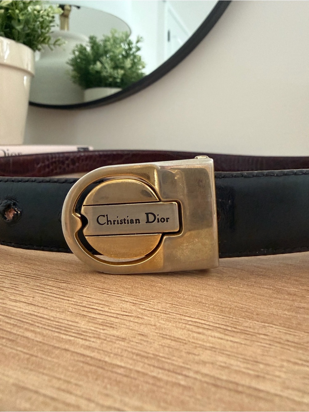Dior women’s Black Leather Belt with Gold Christian Dior Buckle reversible - Picture 1 of 9